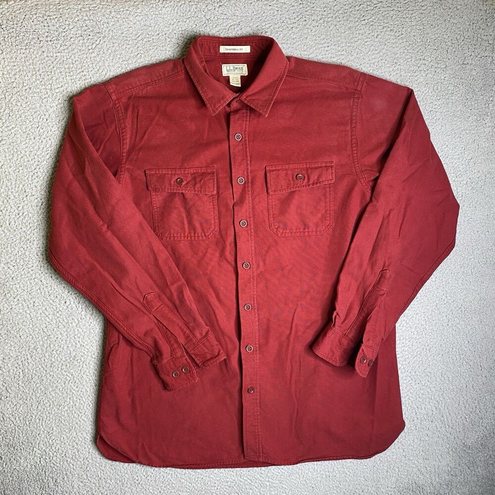 Vintage LL Bean Chamois Shirt Mens XL Tall Red Long Sleeve Pocket Casual USA